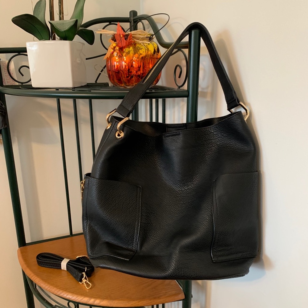 NWT Vegan Leather Black EMPIRE Hobo Bag